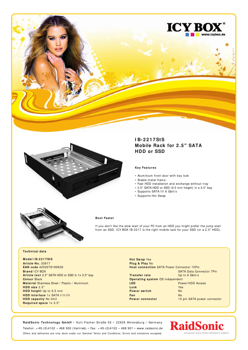 Page 1 de la notice Fiche technique Icy Box IB-2217StS