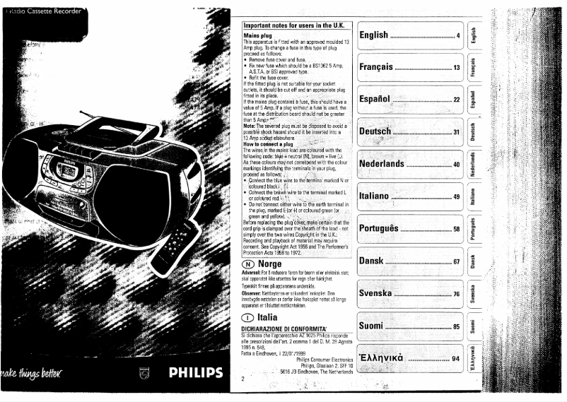Page n°1 - Manuel utilisateur Philips AZ 1025