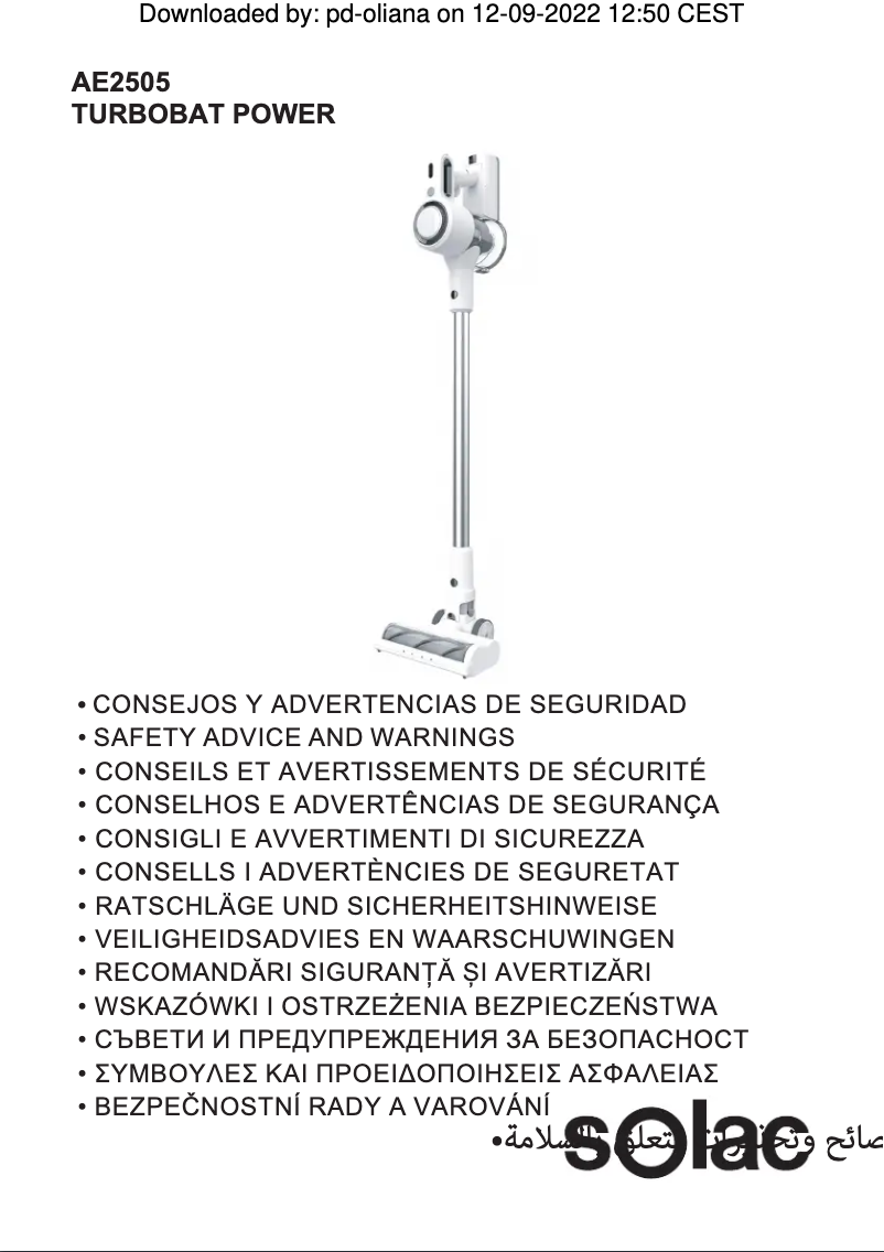 Image de la première page du manuel de l'appareil Turbobat Power AE2505