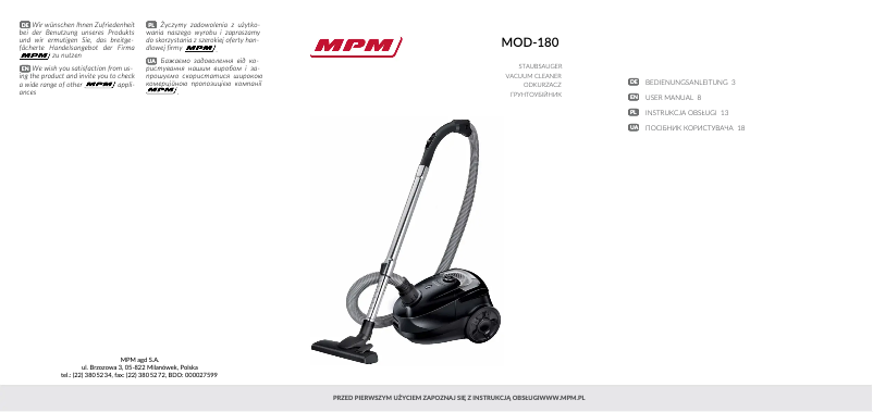 Page 1 de la notice Manuel utilisateur MPM MOD-180