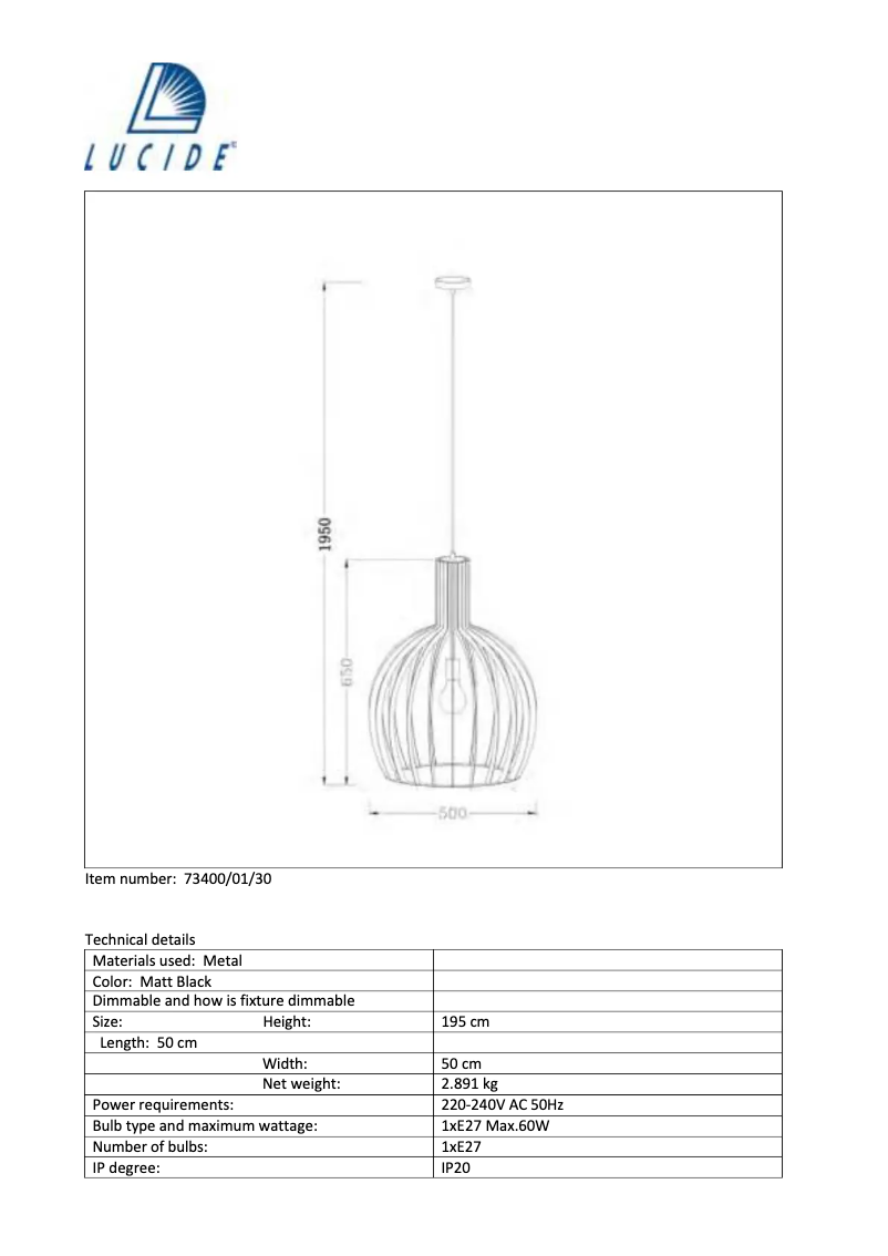 Page 1 de la notice Manuel utilisateur Lucide Mikaela