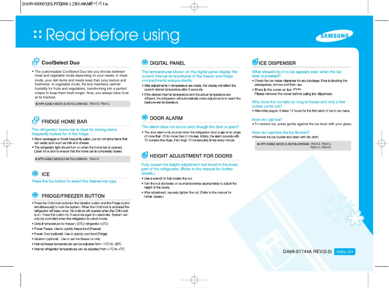 Page n°1 - Manuel utilisateur Samsung RH62NAG10SE