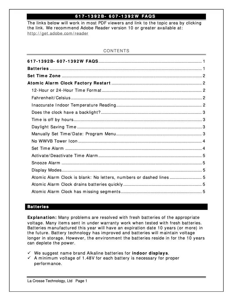 Page 1 de la notice FAQ La Crosse Technology 617-1392W