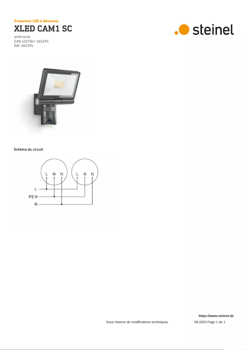 Página 1 del manual Diagrama de cableado Steinel XLED CAM1 SC