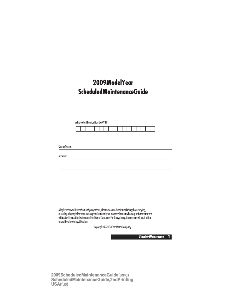 Page n°1 - Manuel d'utilisation et d'entretien Ford Fusion (2009)