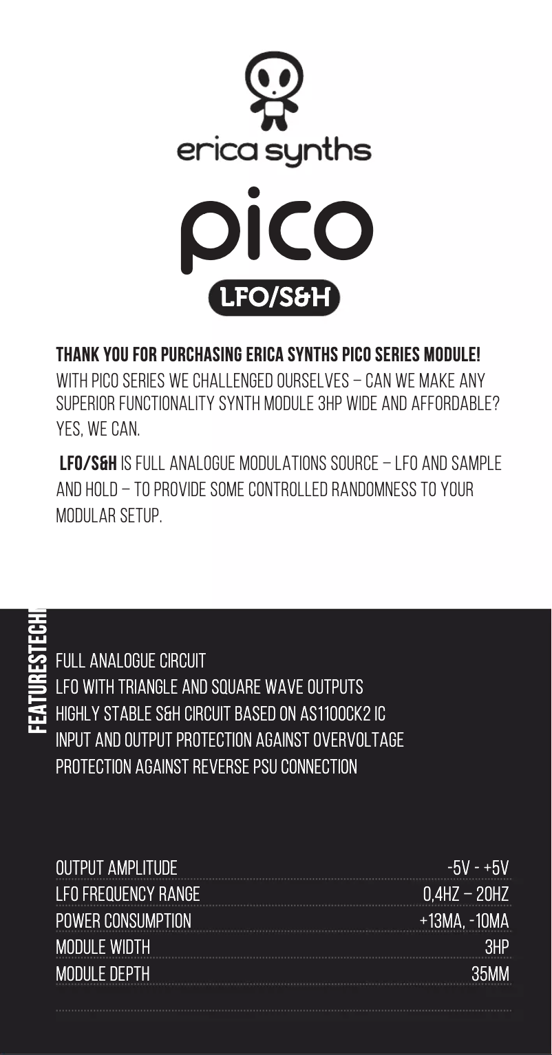Page n°1 - Manuel utilisateur Erica Synths Pico LFO/S&H
