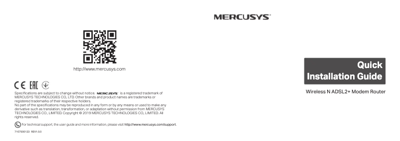 Page 1 de la notice Guide d'installation Mercusys MW300D