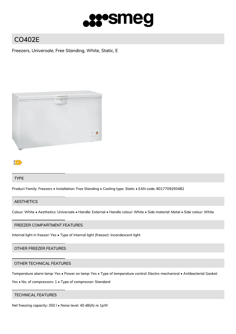 Page 1 de la notice Brochure Smeg CO402E