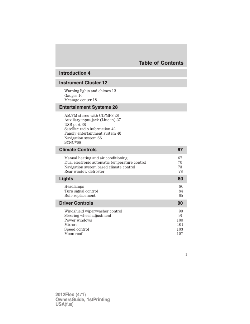 Page 1 de la notice Manuel utilisateur Ford Flex (2012)