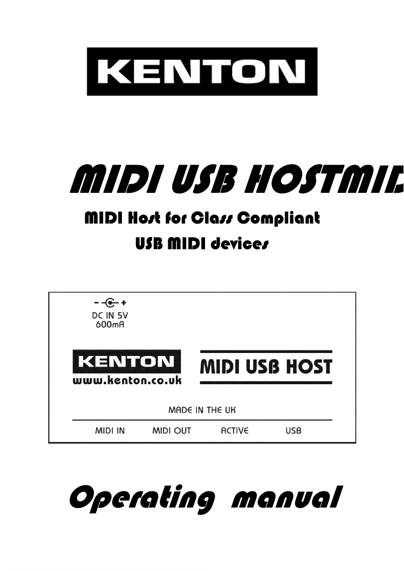 Page n°1 - Manuel utilisateur Kenton Midi USB Host