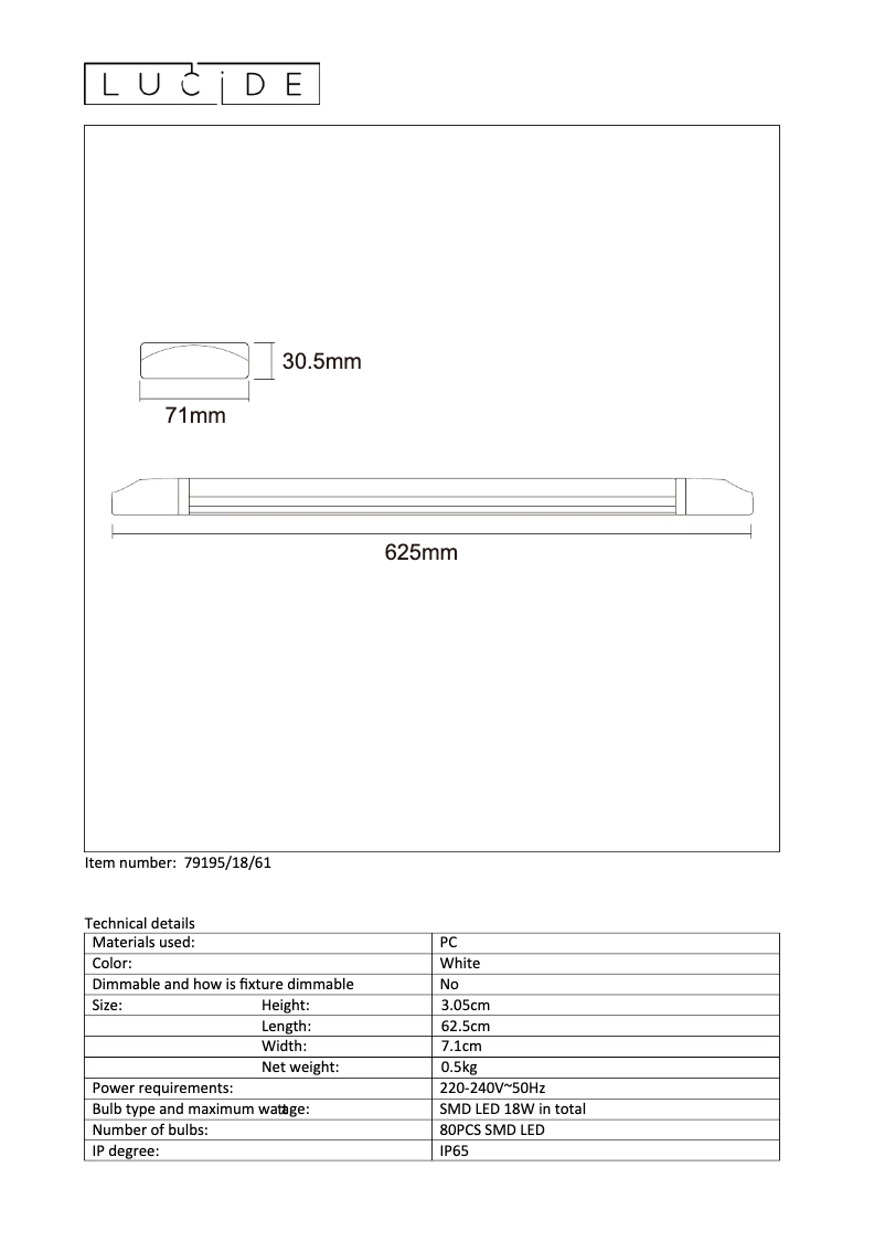 Page 1 de la notice Manuel utilisateur Lucide Dexty led 79195/18/61