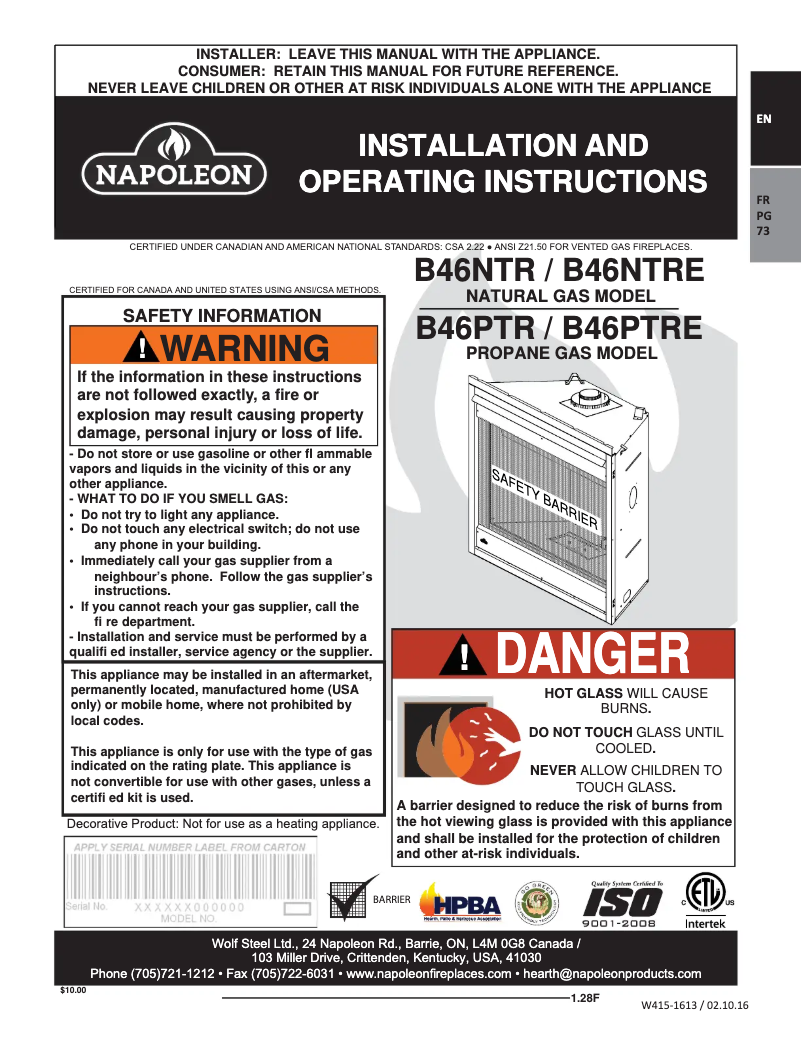 Image de la première page du manuel de l'appareil Ascent B46NTRE