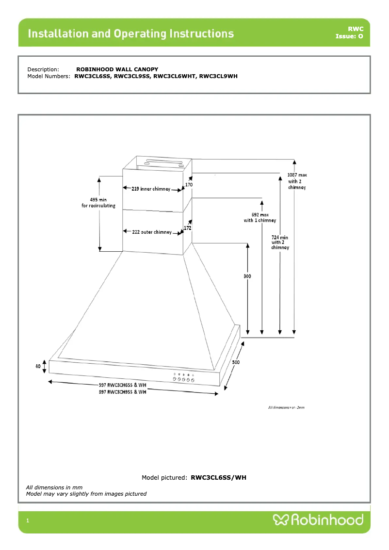 Page n°1 - Manuel utilisateur Robinhood RWC3CL6WH