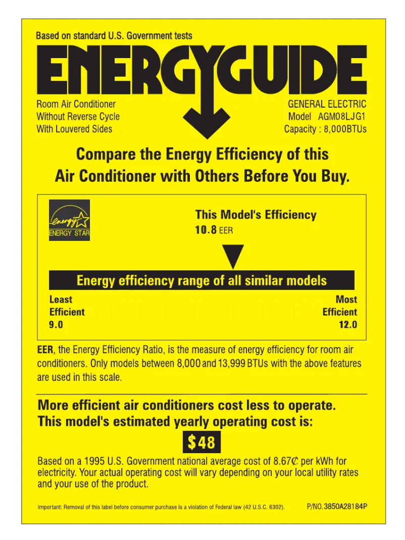 Page n°1 - Label énergétique GE AGM08LJ