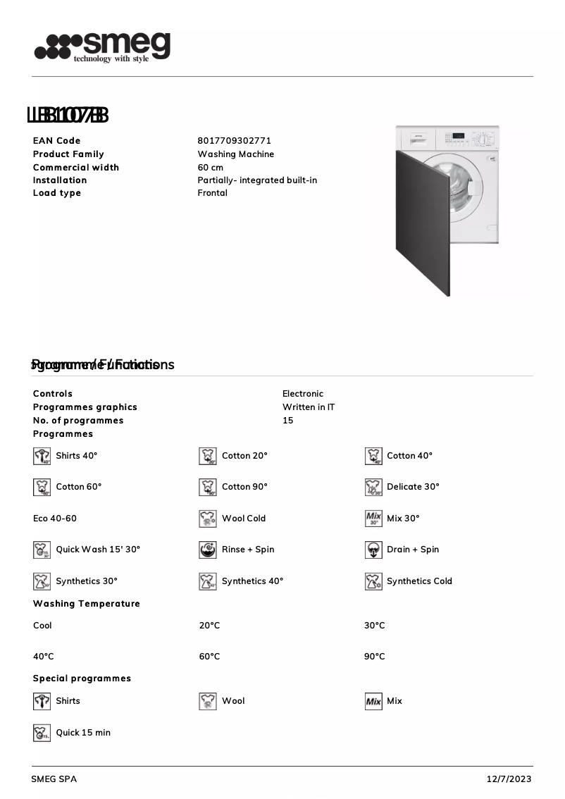 Página 1 del manual Ficha técnica Smeg LB107B
