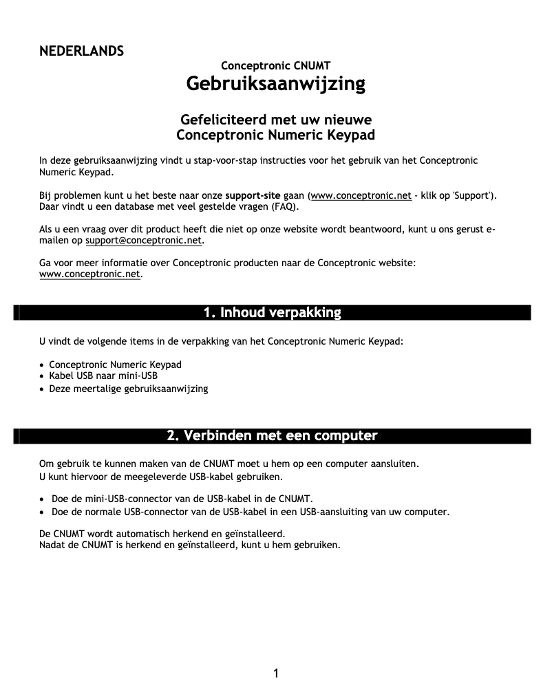 Page n°1 - Manuel utilisateur Conceptronic CNUMT