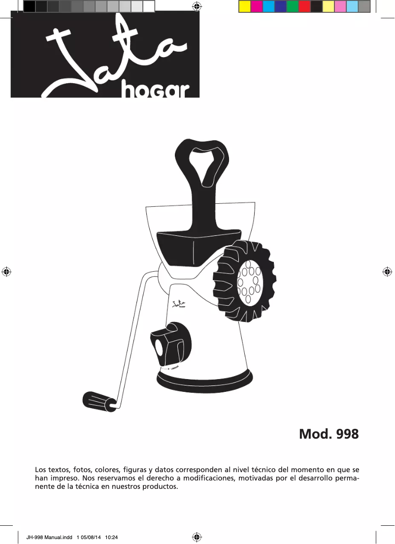 Image de la première page du manuel de l'appareil Mod. 998