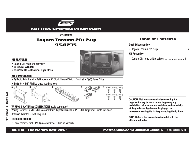 Page n°1 - Mode d'emploi Metra 95-8235B