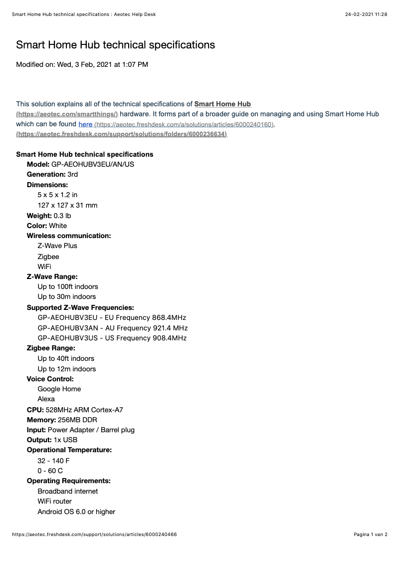 Image de la première page du manuel de l'appareil SmartThings Hub V3