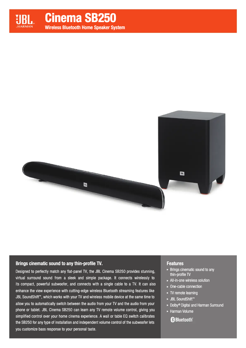 Page 1 de la notice Fiche technique JBL CINEMA SB250