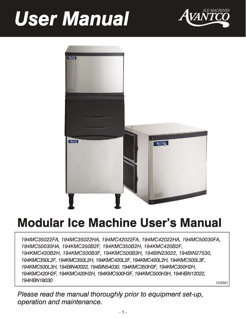 Page n°1 - Manuel utilisateur Avantco KMC-420-L2H