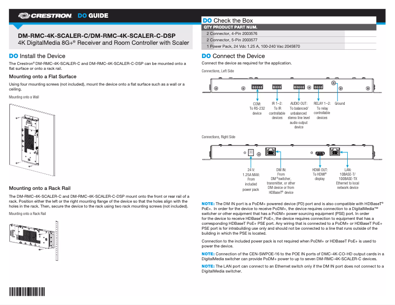 Imagen de la primera página del manual del dispositivo DM-RMC-4K-SCALER-C