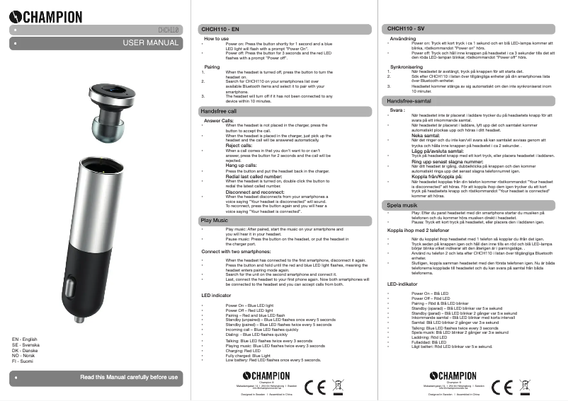 Page n°1 - Manuel utilisateur Champion CHCH110