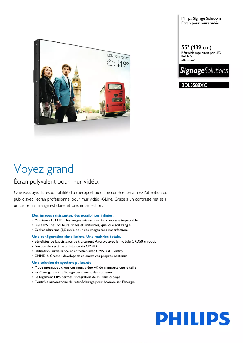 Image de la première page du manuel de l'appareil Signage Solutions BDL5588XC