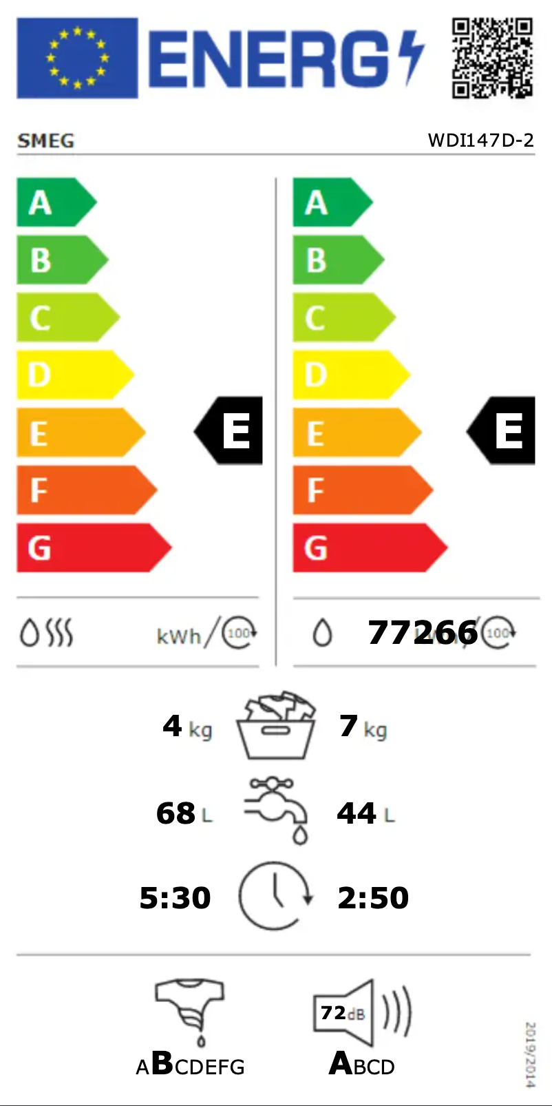 Page n°1 - Label énergétique Smeg WDI147D-2