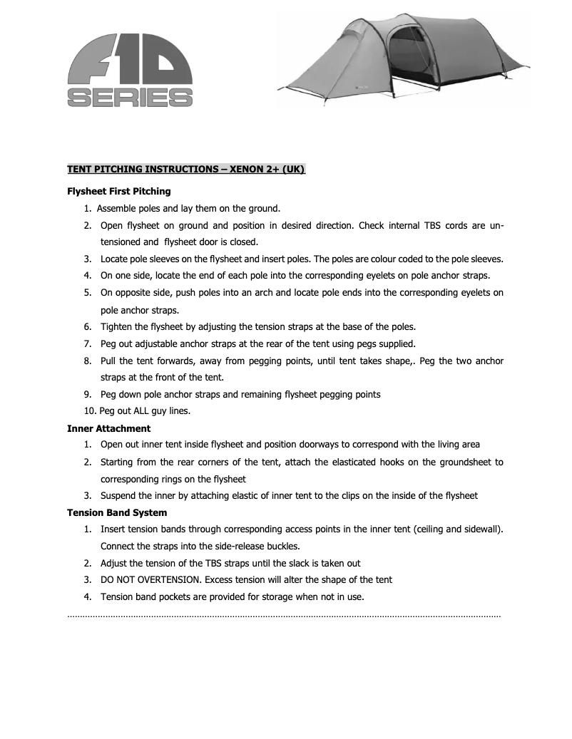 Page 1 de la notice Manuel utilisateur Vango F10 Xenon UL 2+