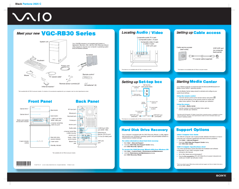 Page 1 de la notice Guide d'installation Sony Vaio VGC-RB39CB