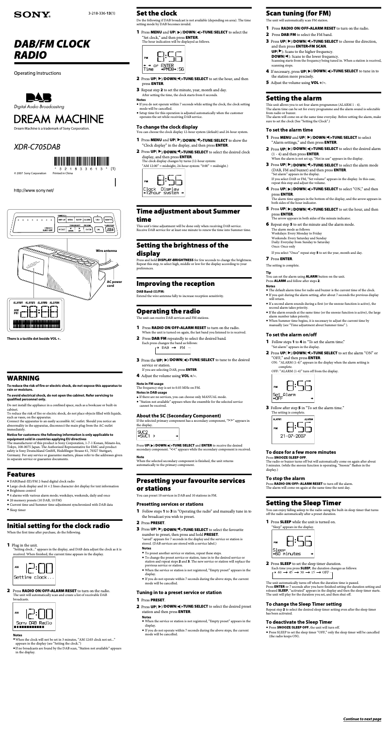 Página 1 del manual Manual de usuario Sony XDR-C705DAB