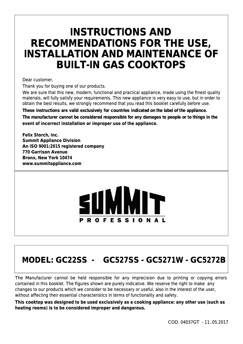 Page n°1 - Manuel utilisateur Summit GC5271W