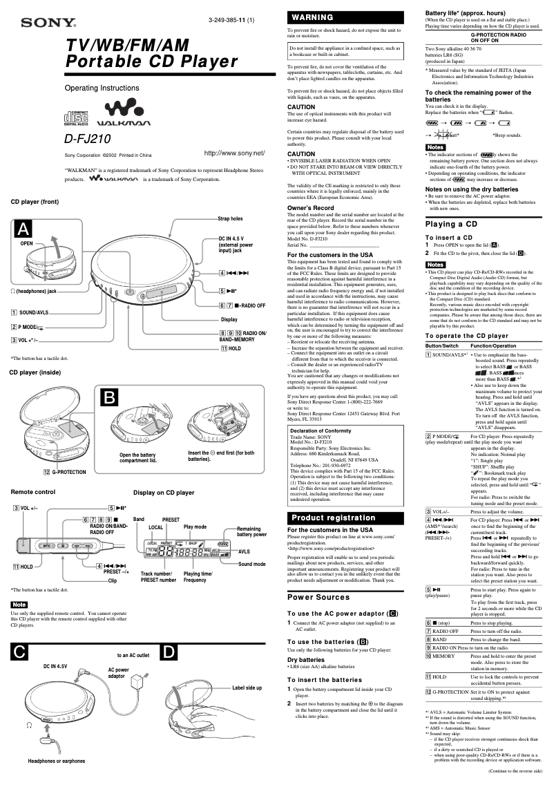 Image de la première page du manuel de l'appareil Discman D-FJ210