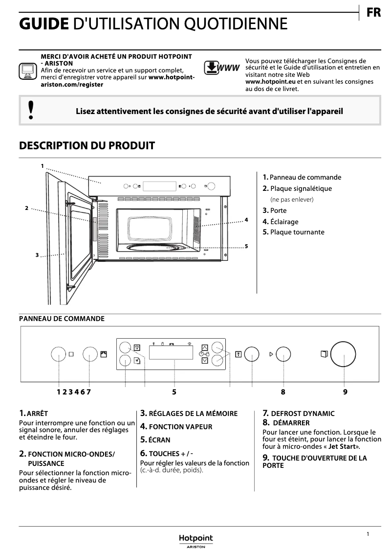 Page 1 de la notice Manuel utilisateur Hotpoint MN 312 IX HA