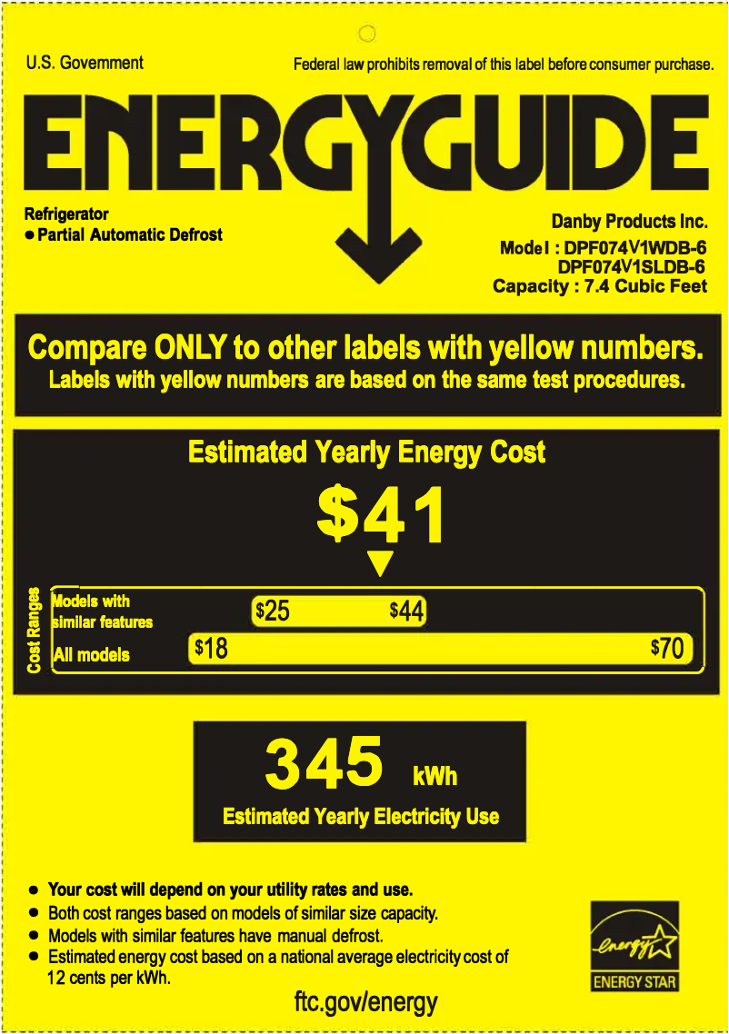 Página 1 del manual Etiqueta energética Danby DPF074V1SLDB-6