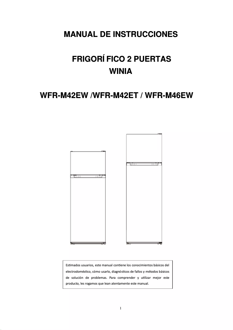 Page n°1 - Manuel utilisateur Winia WFR-M46EW