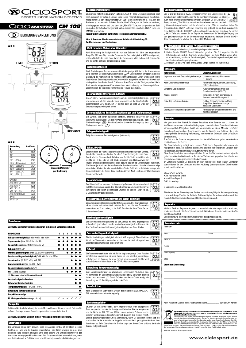Page 1 de la notice Manuel utilisateur Ciclo CicloMaster CM 108