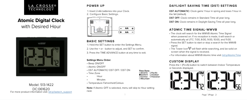 Page n°1 - Manuel utilisateur La Crosse Technology 513-54087