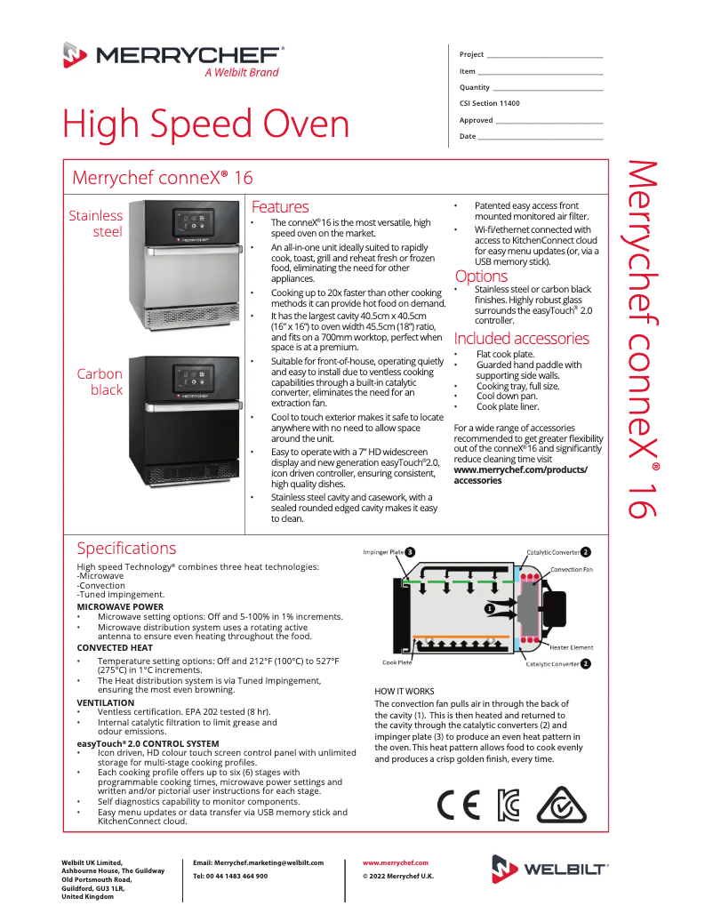 Page 1 de la notice Fiche technique Merrychef ConneX 16