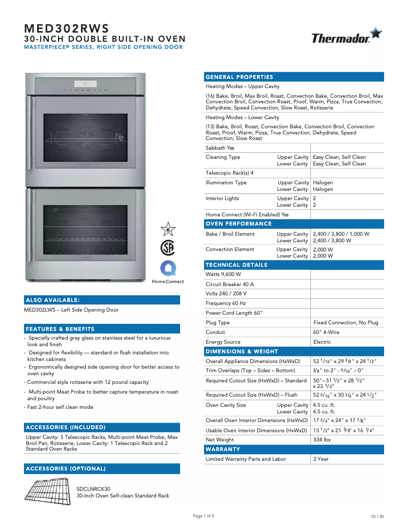 Page 1 de la notice Fiche technique Thermador MED302RWS