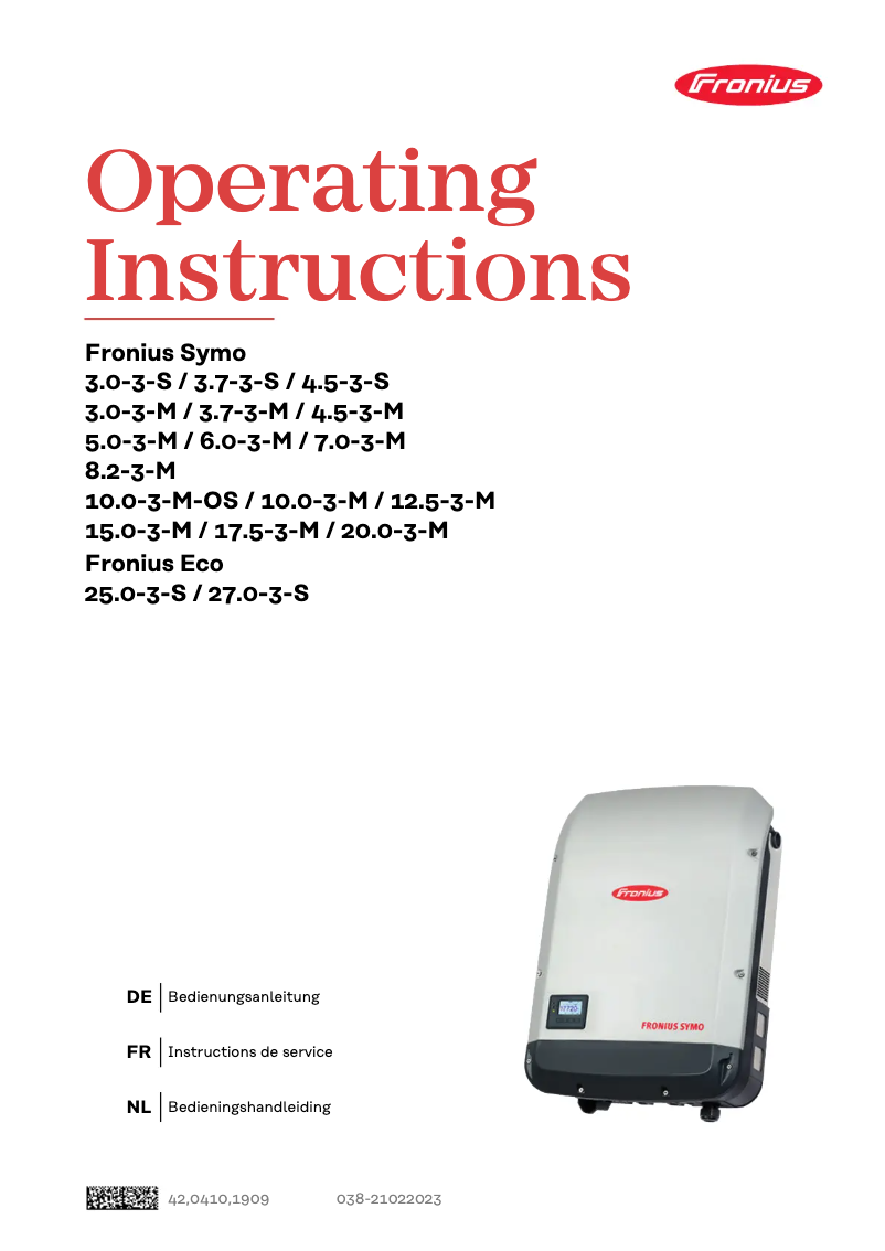 Page 1 de la notice Manuel utilisateur Fronius ECO 27.0-3-S