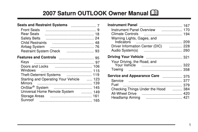 Page n°1 - Manuel utilisateur Saturn Outlook (2010)