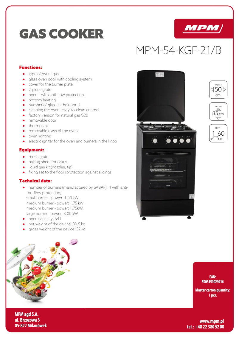 Page 1 de la notice Fiche technique MPM MPM-54-KGF-21B
