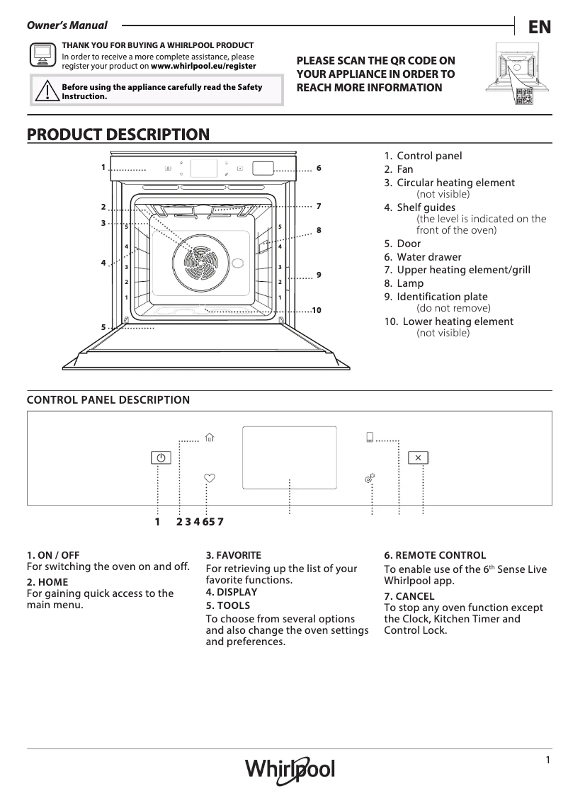 Page 1 de la notice Manuel d'utilisation et d'entretien Whirlpool W9 OP2 4S2 H