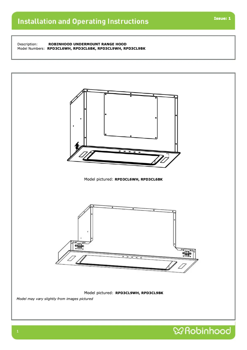 Page n°1 - Guide d'installation Robinhood RPD3CL6BK