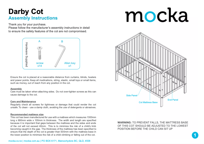 Image de la première page du manuel de l'appareil Darby Cot