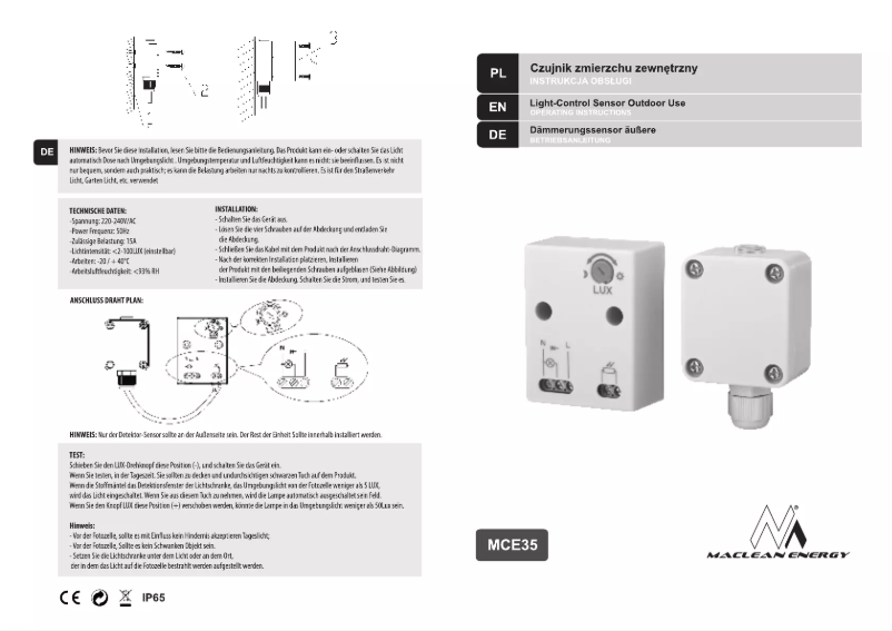 Page n°1 - Manuel utilisateur Maclean energy MCE35