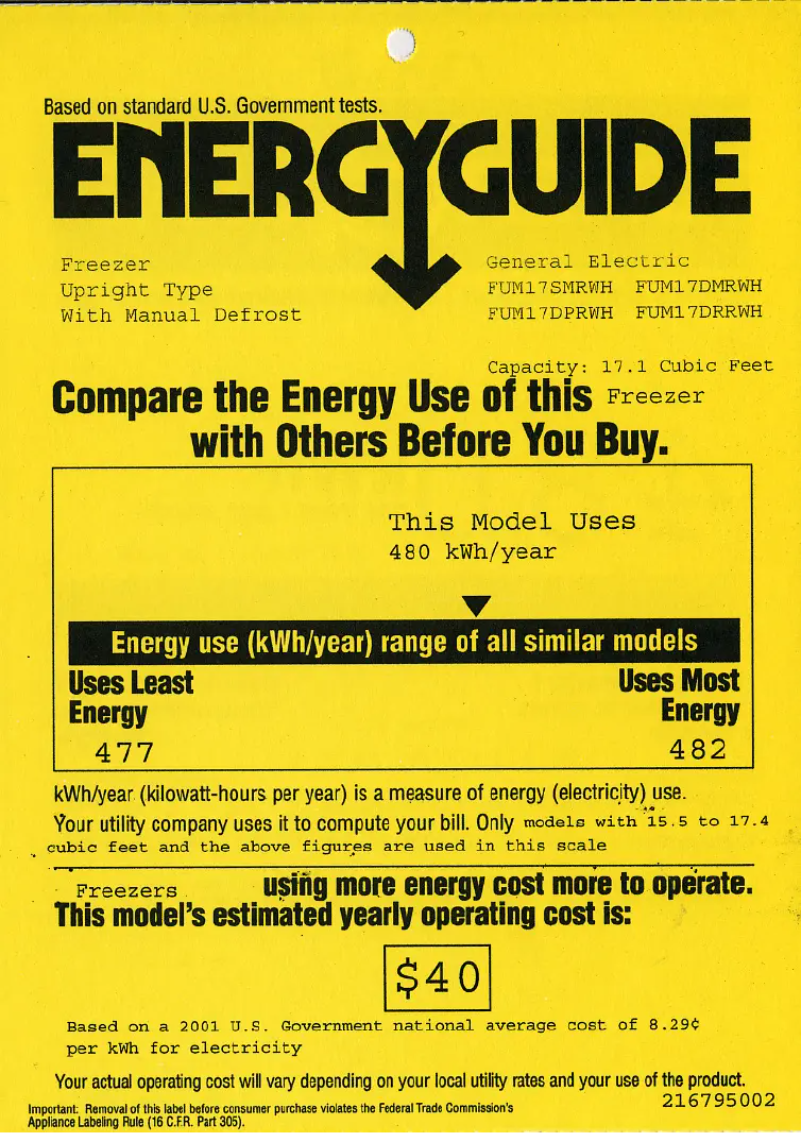Page n°1 - Label énergétique GE FUM17DPRWH