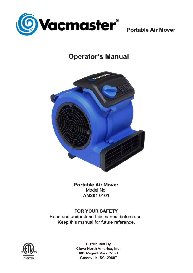 Page n°1 - Manuel utilisateur Vacmaster AM201 0101